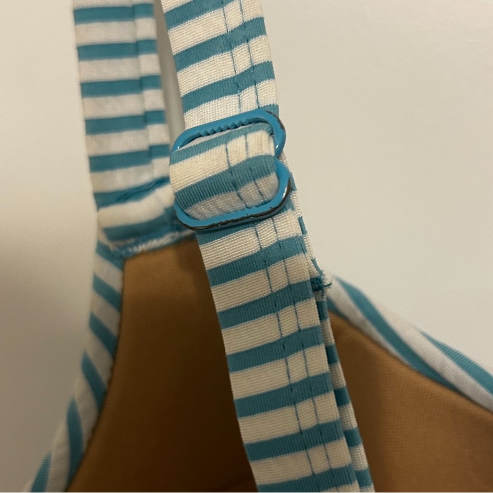 Cacique Swim Balconette Tankini Top 40D Blue White Striped Seersucker Underwire - Picture 10 of 12
